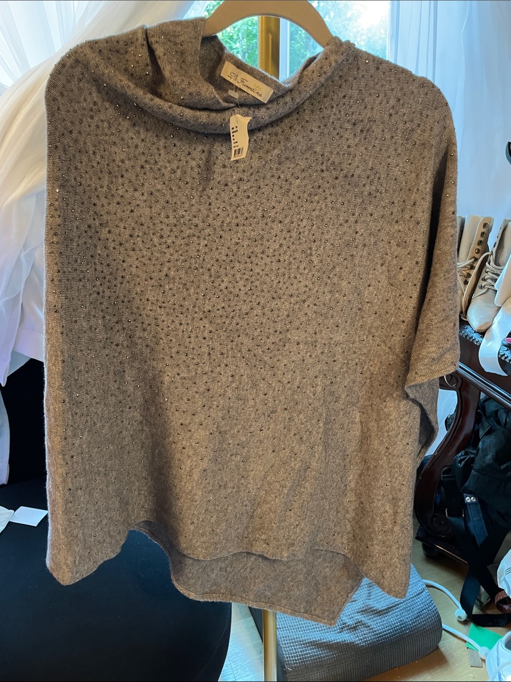 La Fiorentina Gray Embellished Poncho